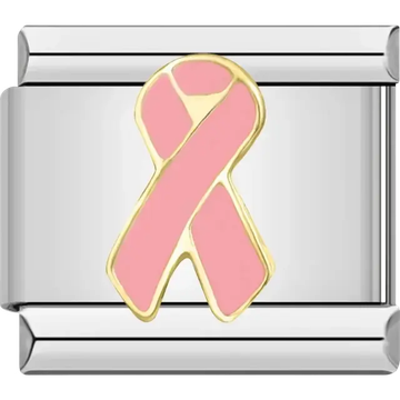 Pink awareness ribbon Italian charm bracelet link