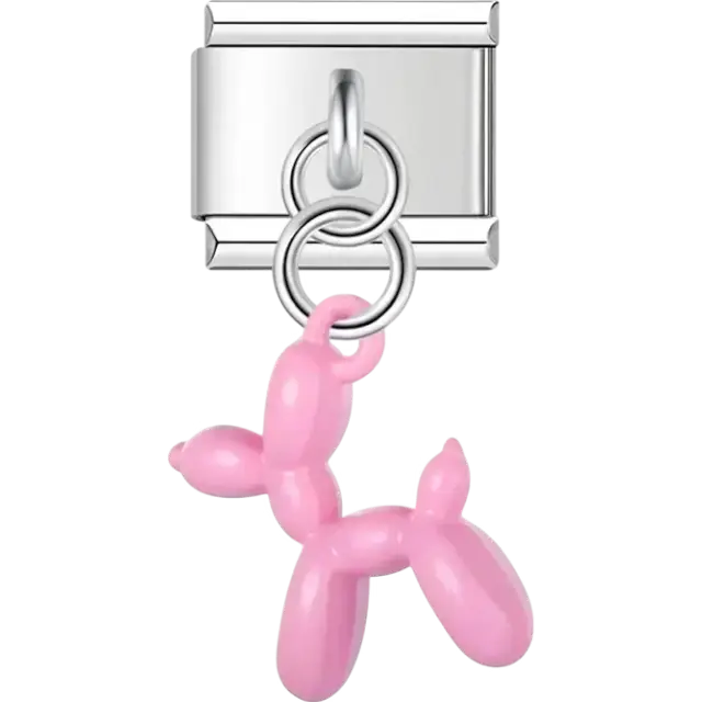 Pink balloon dog Italian charm bracelet link