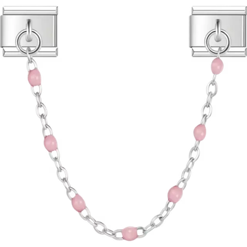 Safety chain with pink beads Italian charm bracelet link