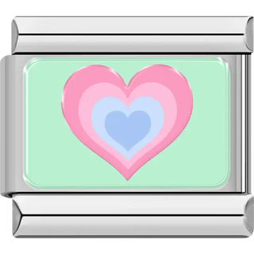 Pink blue layered heart mint green background Italian charm bracelet link