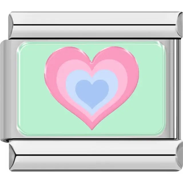 Pink blue layered heart mint green background Italian charm bracelet link