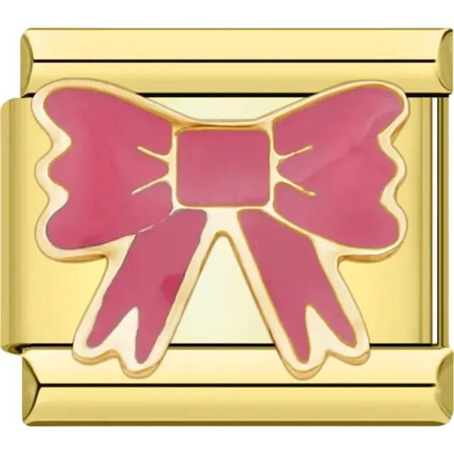 Pink bow with ribbon ends Italian charm bracelet link