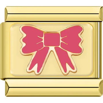Pink bow gold trim Italian charm bracelet link