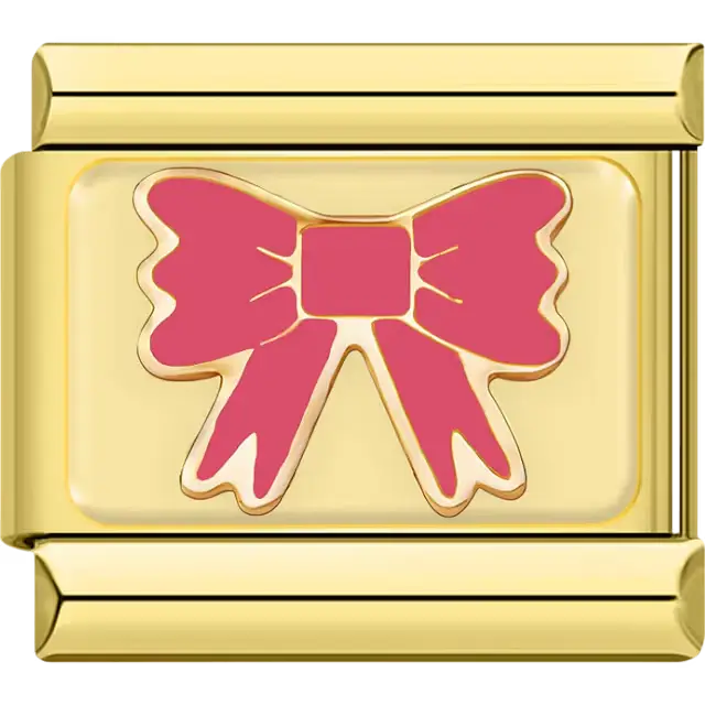 Pink bow gold trim Italian charm bracelet link