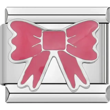 Pink bow with ribbon ends Italian charm bracelet link