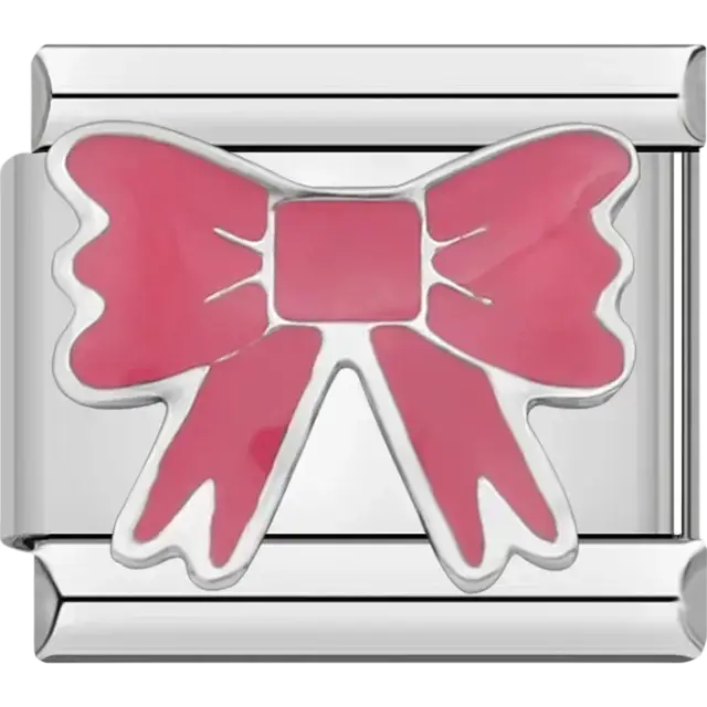 Pink bow with ribbon ends Italian charm bracelet link