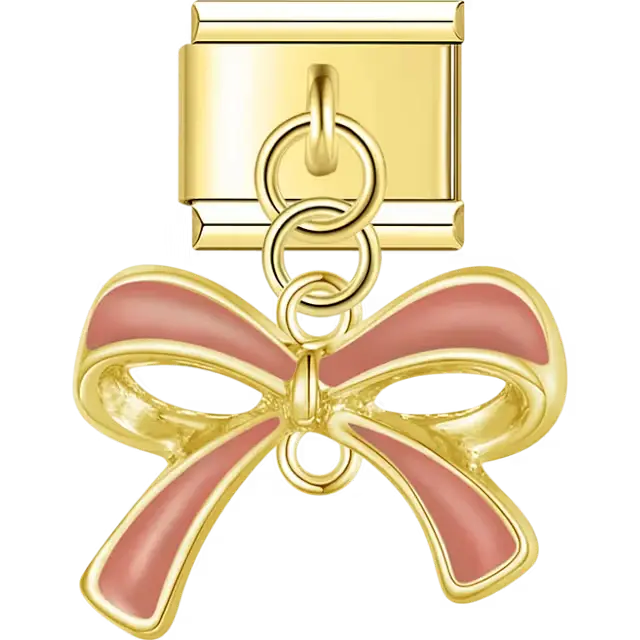 Pink bow dangle Italian charm bracelet link