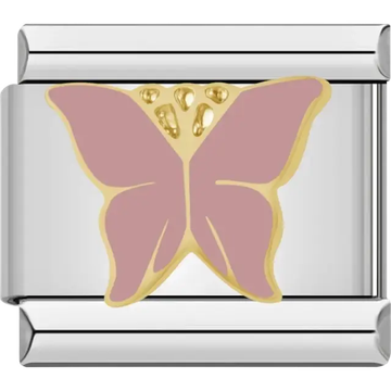 Butterfly design in pink with gold details Italian charm bracelet link