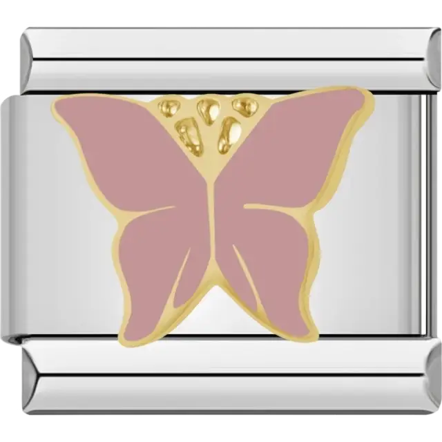 Butterfly design in pink with gold details Italian charm bracelet link