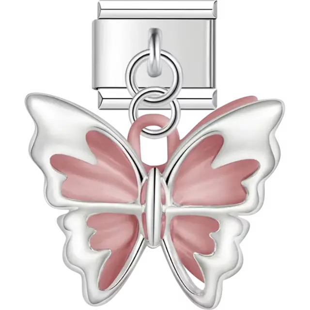 Silver butterfly with pink wings Italian charm bracelet link