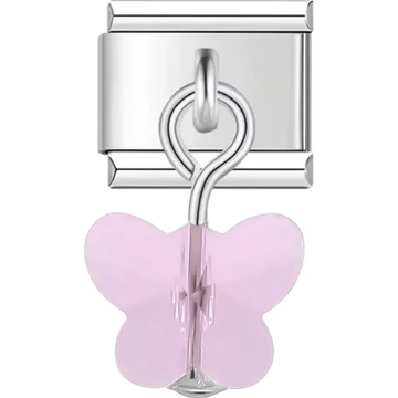 Dangle pink butterfly with smooth translucent finish Italian charm bracelet link