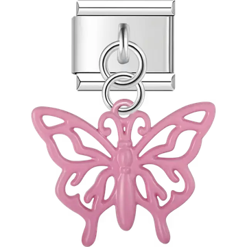 Pink butterfly cutout dangle Italian charm bracelet link