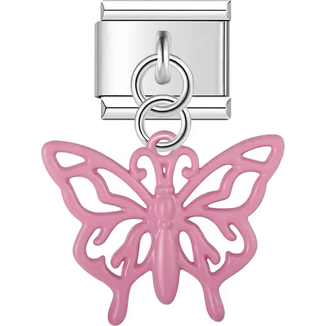 Pink butterfly cutout dangle Italian charm bracelet link