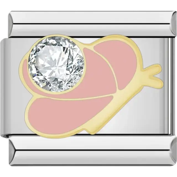 Butterfly design in pink with a sparkling crystal detail Italian charm bracelet link