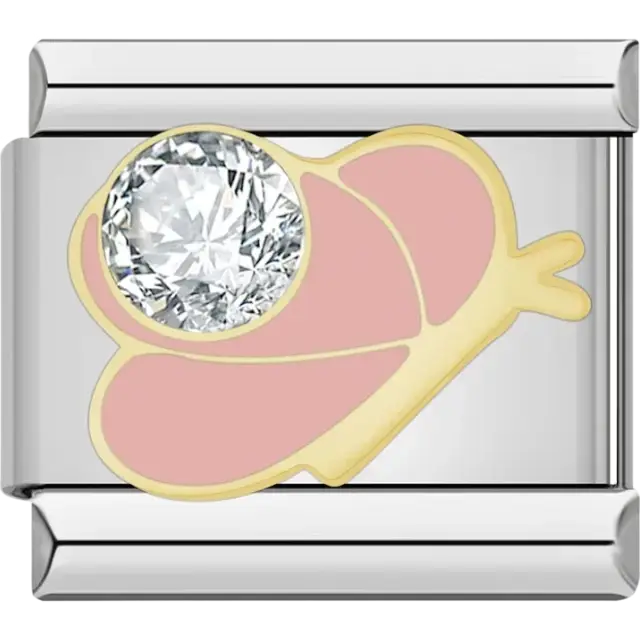 Butterfly design in pink with a sparkling crystal detail Italian charm bracelet link