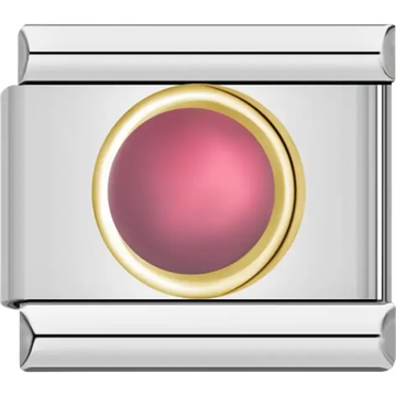 Pink cabochon gemstone with gold border Italian charm bracelet link