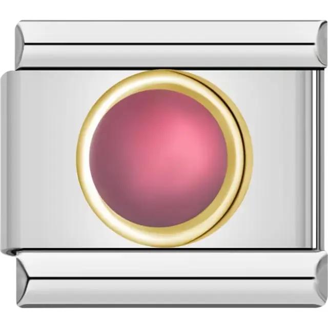 Pink cabochon gemstone with gold border Italian charm bracelet link