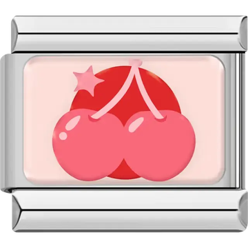 Pink cherries with red background and star Italian charm bracelet link
