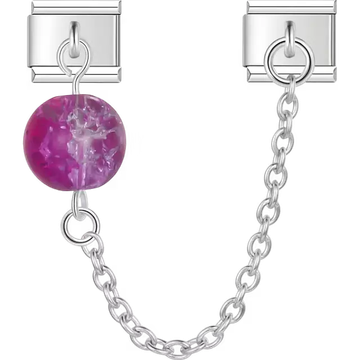 Pink crackle ball bead safety chain Italian charm bracelet link