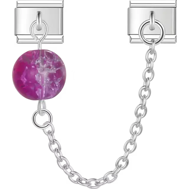 Pink crackle ball bead safety chain Italian charm bracelet link