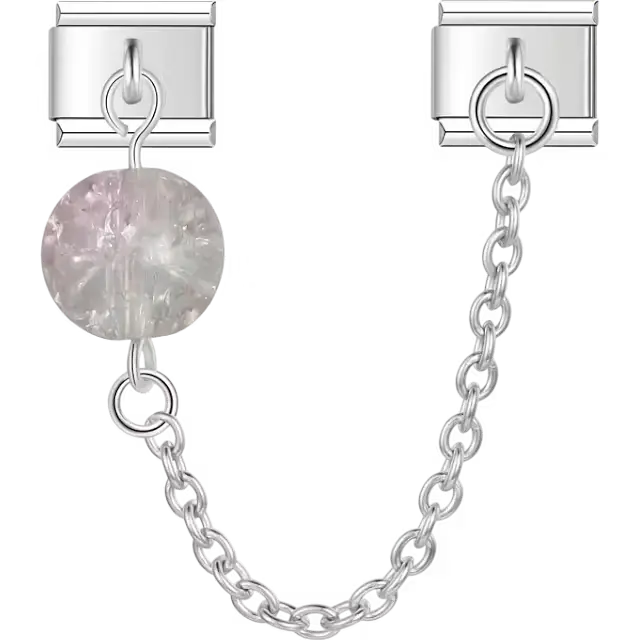 Pink crackle ball bead safety chain Italian charm bracelet link