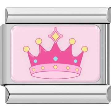 Pink crown with colorful accents on a light pink background Italian charm bracelet link