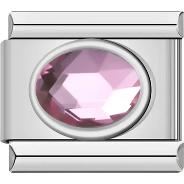 Faceted oval pink crystal gemstone Italian charm bracelet link