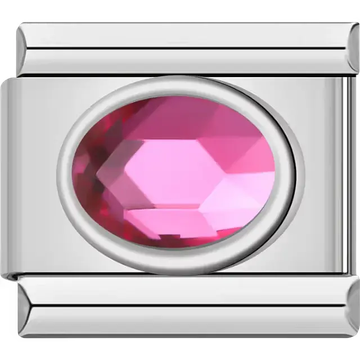 Faceted oval pink crystal gemstone Italian charm bracelet link