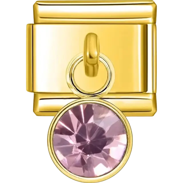 Pink crystal dangle Italian charm bracelet link