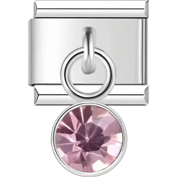 Pink crystal dangle Italian charm bracelet link