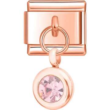 Pink round crystal dangle Italian charm bracelet link