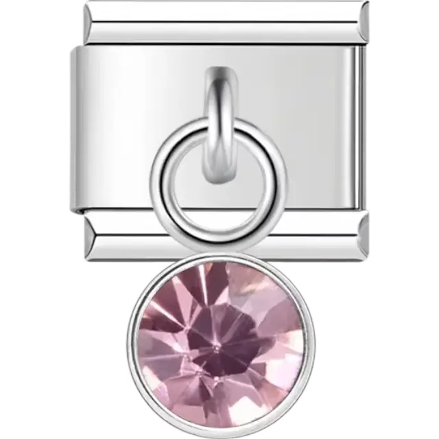 Pink crystal dangle Italian charm bracelet link