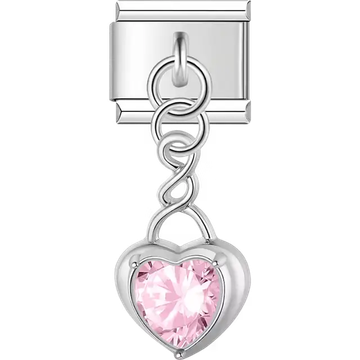 Heart-shaped pink crystal with twisted chain dangle Italian charm bracelet link