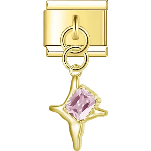 Pink faceted crystal on a star-shaped dangle Italian charm bracelet link