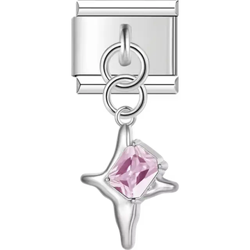 Pink faceted crystal on a star-shaped dangle Italian charm bracelet link