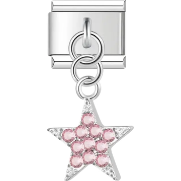 Pink crystal star pendant Italian charm bracelet link