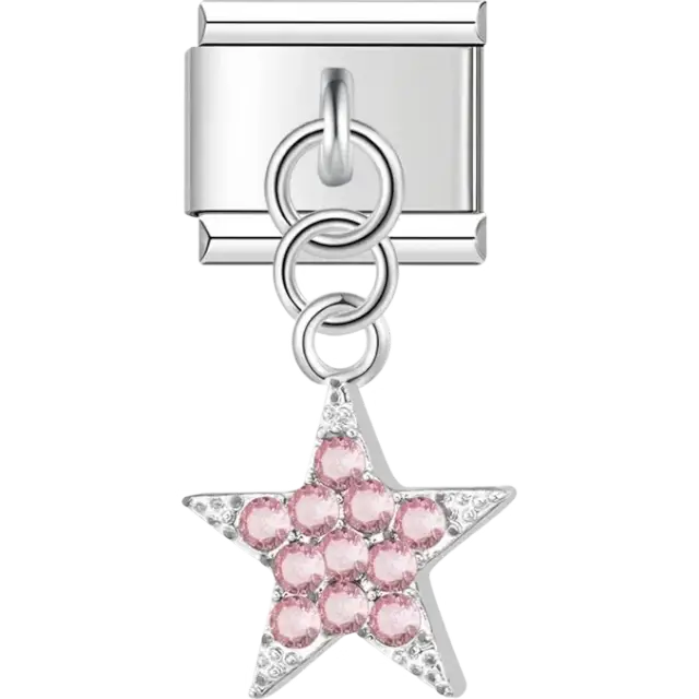 Pink crystal star pendant Italian charm bracelet link