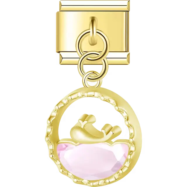 Whale outline with pink crystal accent dangle Italian charm bracelet link