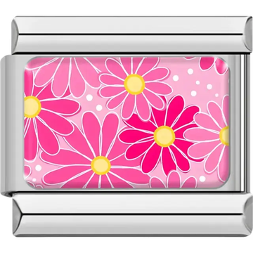 Bright pink daisies with yellow centers on a light pink polka dot background Italian charm bracelet link