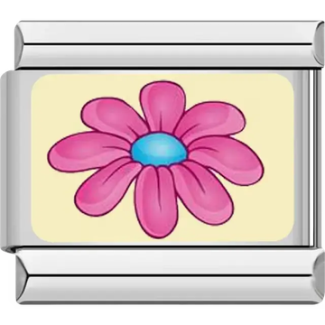 Pink daisy flower blue center cream background Italian charm bracelet link