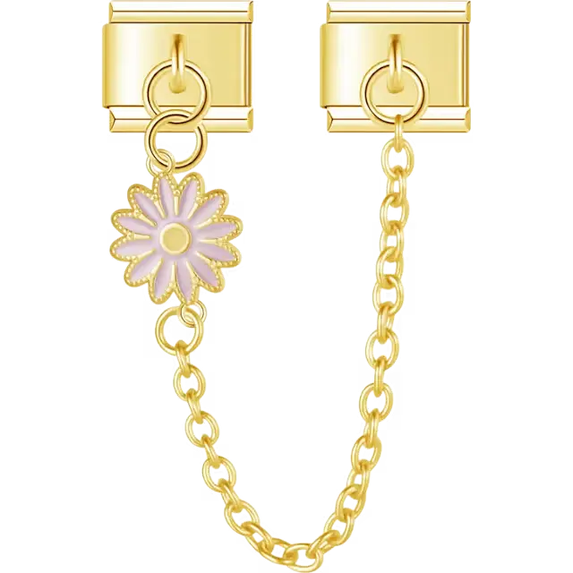 Pink daisy safety chain Italian charm bracelet link