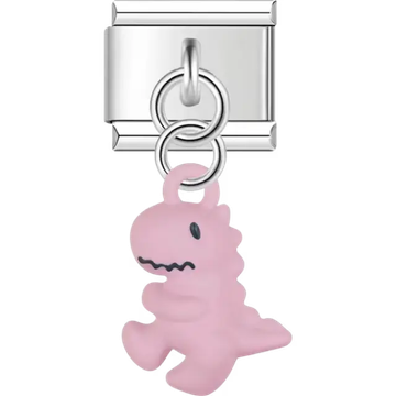 Pink dinosaur dangle Italian charm bracelet link