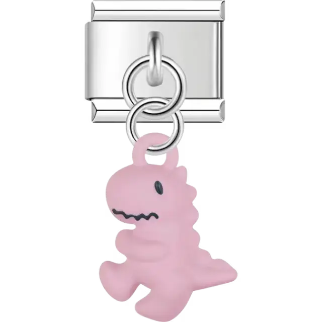 Pink dinosaur dangle Italian charm bracelet link