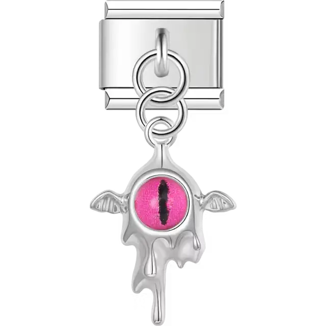 Pink dragon eye with wings design on dangle pendant Italian charm bracelet link