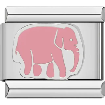 Pink elephant with white details Italian charm bracelet link