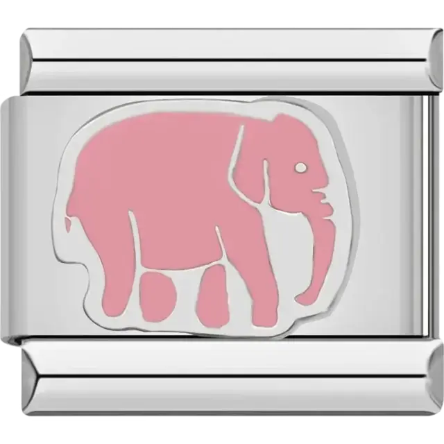 Pink elephant with white details Italian charm bracelet link