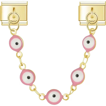 Safety chain charm with pink evil eye beads design Italian charm bracelet link