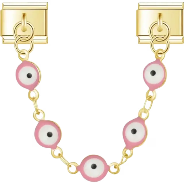 Safety chain charm with pink evil eye beads design Italian charm bracelet link