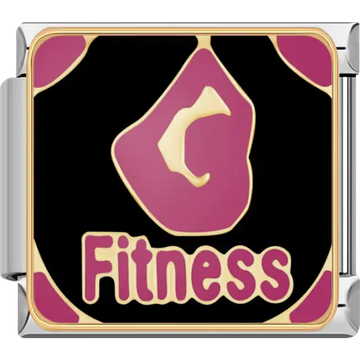 Pink silhouette with "Fitness" text on black background Italian charm bracelet link