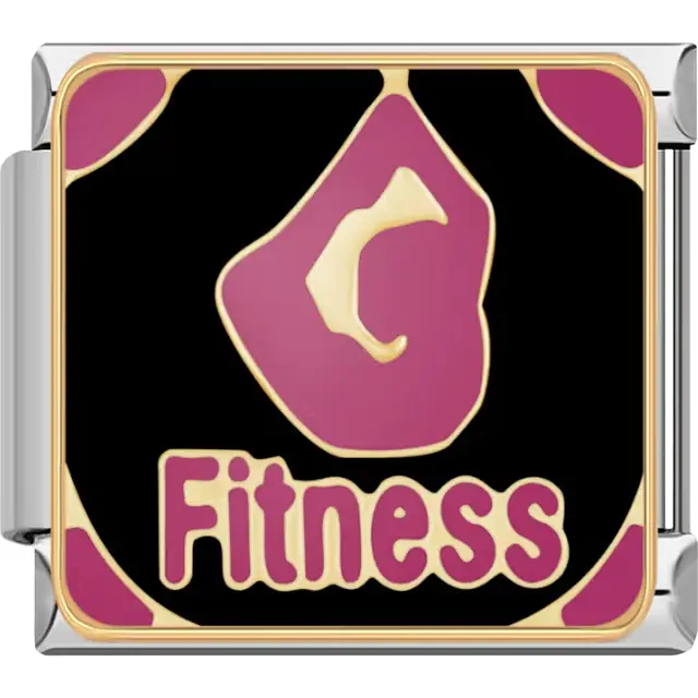 Pink silhouette with "Fitness" text on black background Italian charm bracelet link